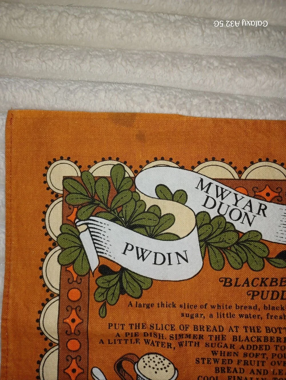 Vintage Traditional Welsh Recipes Cotton Tea Towel Orange Multicolor